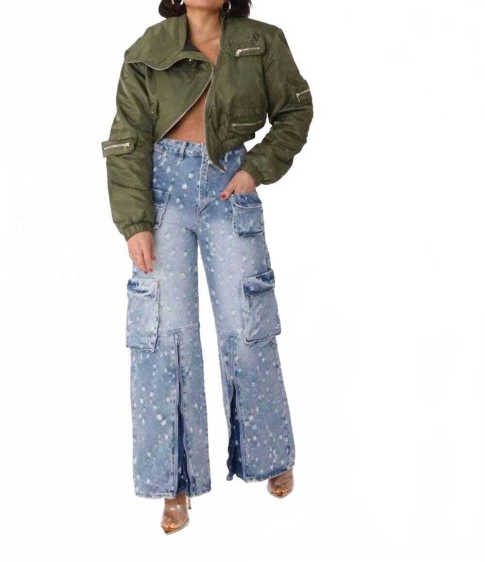 NEW FOR HER NYC cropped utility bomber jacket in olive